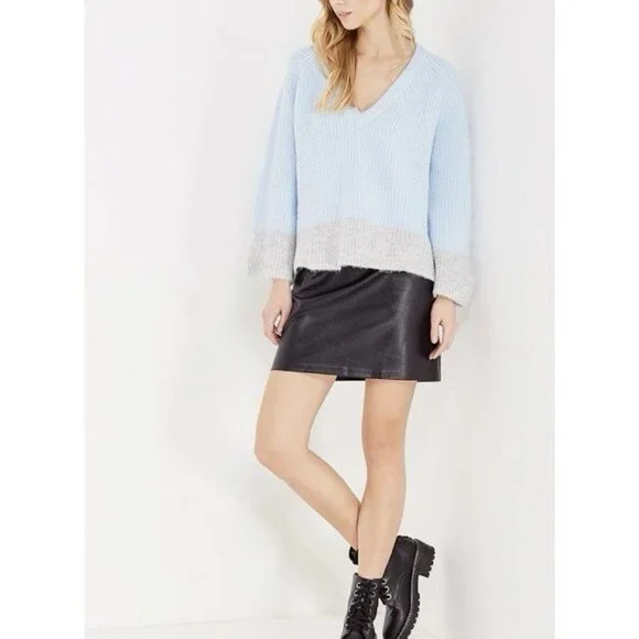 Anthropologie LOST INK Women Sweater Size 6 Oversized Light Blue Gray V Neck - Picture 3 of 13